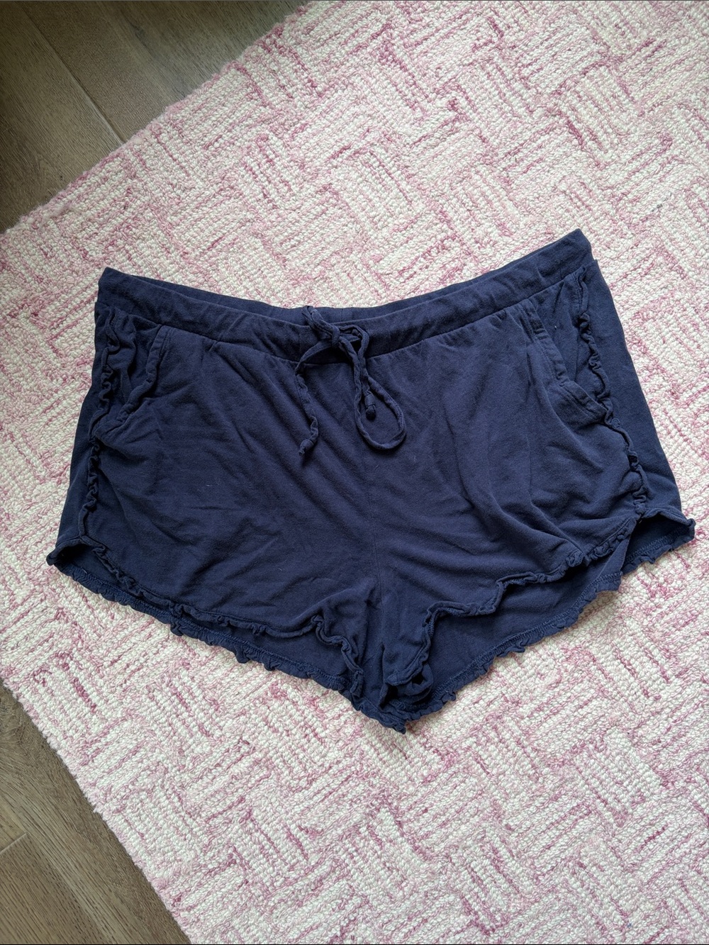 aerie Navy Ruffle Trim Sleep Shorts
